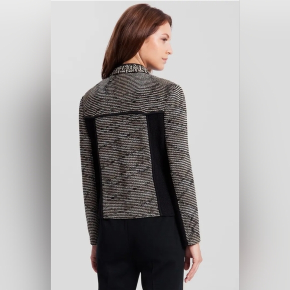 Ming Wang Sapphire Padded Shoulders Mixed Media Zip Up Speckled Jacket XL - Picture 2 of 11